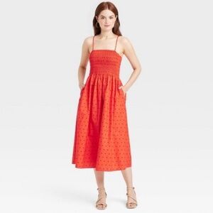 a new day Smocked Midi Dress with Pockets- NWOT